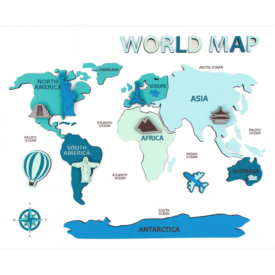 Набор World Map 3D МДФ 30 5х37 5см ROSA Talent Киев - изображение 1