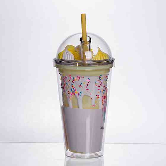 Многоразовий пластиковий стакан з трубочкою 400 мл, жовтий Київ