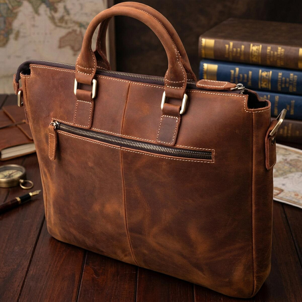 Чоловічий шкіряний портфель для документів ноутбука та роботи Vintage 22673 Коричневий Київ - фото 13