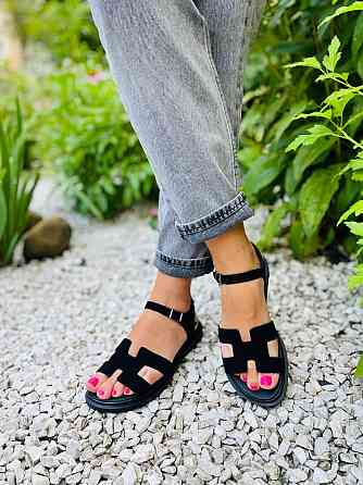 Mermaid Босоніжки жіночі чорні Mermaid 514 літні з натуральної замші / Зручне замшеве взуття на Коломыя