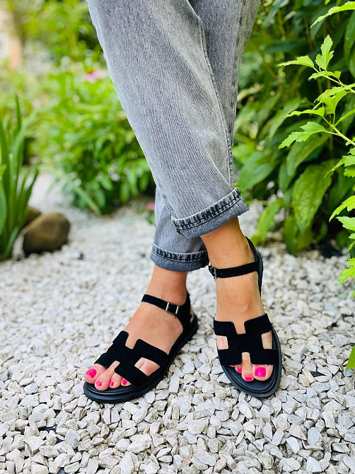 Mermaid Босоніжки жіночі чорні Mermaid 514 літні з натуральної замші / Зручне замшеве взуття на Коломыя - изображение 4