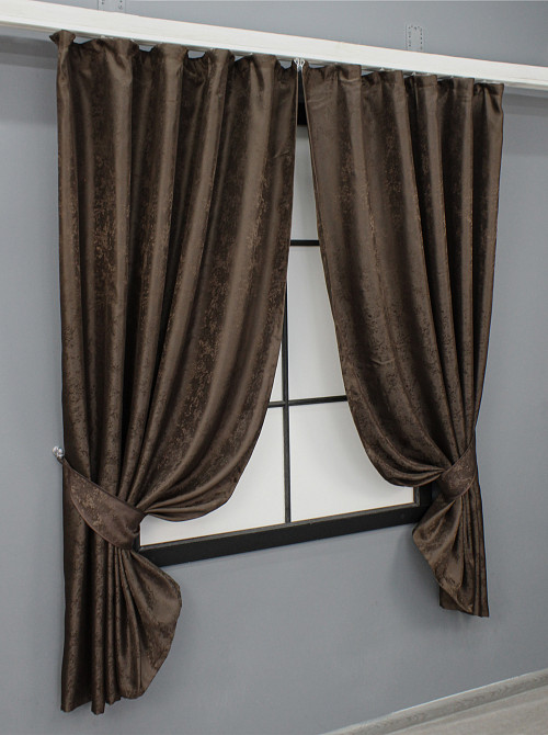 Комплект коротких штор VR-Textil Жакард Мармур Al1 № 436ш Коричневий 130х170 см 2 шт (35-0212) Київ - фото 2