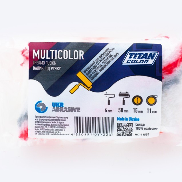 Валик хутряний під ручку 6х15х50 мм, ворс 11 мм TITAN COLOR МULTICOLOR 3 шт Рівне - фото 1
