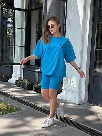 Футболка и велосипедки женские кулир Голубой XL/2XL Харьков