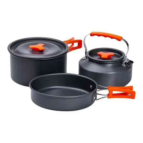 Набір туристичного посуду в сумці для походу та кемпінгу: каструля, сковорода, чайник HP39577C Київ