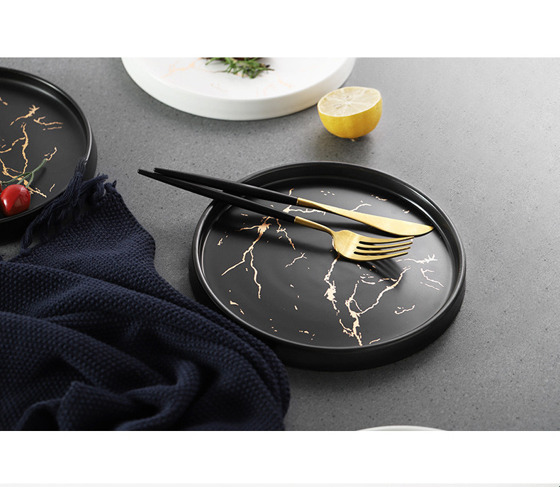 Тарелка Мраморная роскошь фарфоровая  20 см 541 грамм!!  Столовая тарелка мраморный рисунок ЧЕРНАЯ Кременчуг - изображение 9