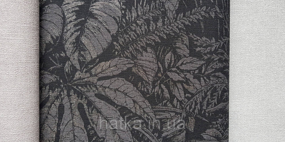 Шпалери вінілові на флізеліні AS creation Amber метрові 1.06Х10 листя гілки чорне зі сріблом Київ - фото 3