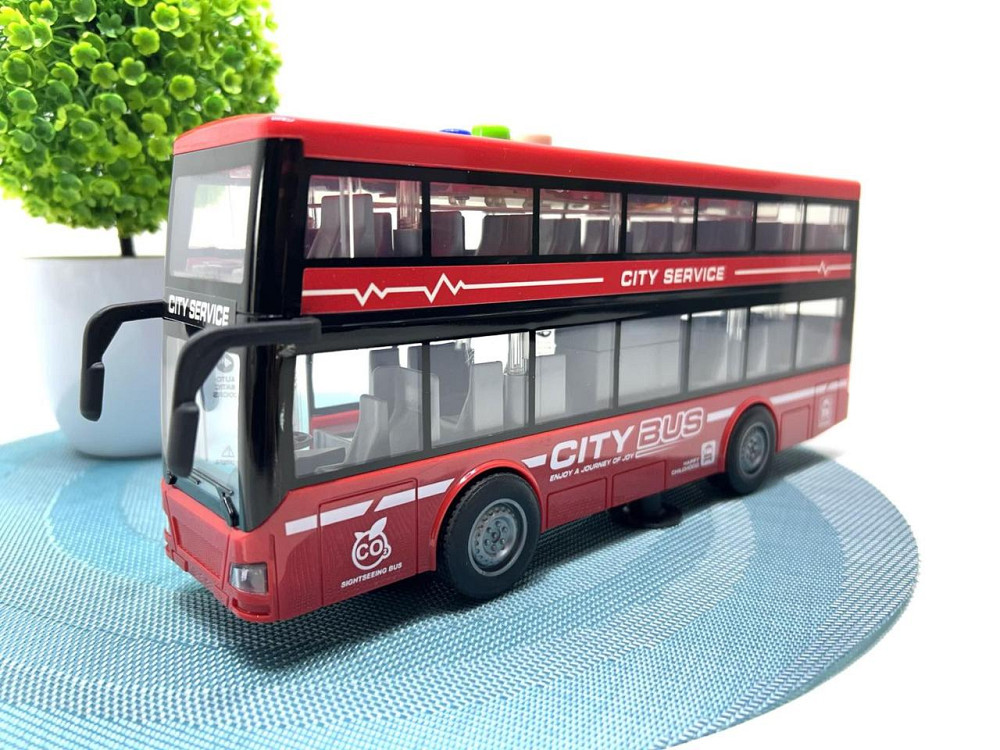 Автобус інерційний двоповерховий світло звук двері відкриваються гумові колеса Червоний (RJ5504) Чернигов - изображение 1