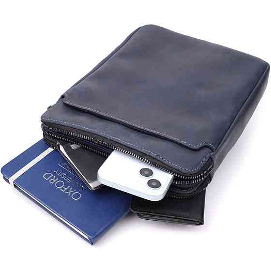 Практичная мужская сумка через плечо из винтажной натуральной кожи Синий (SHVIGEL) Киев