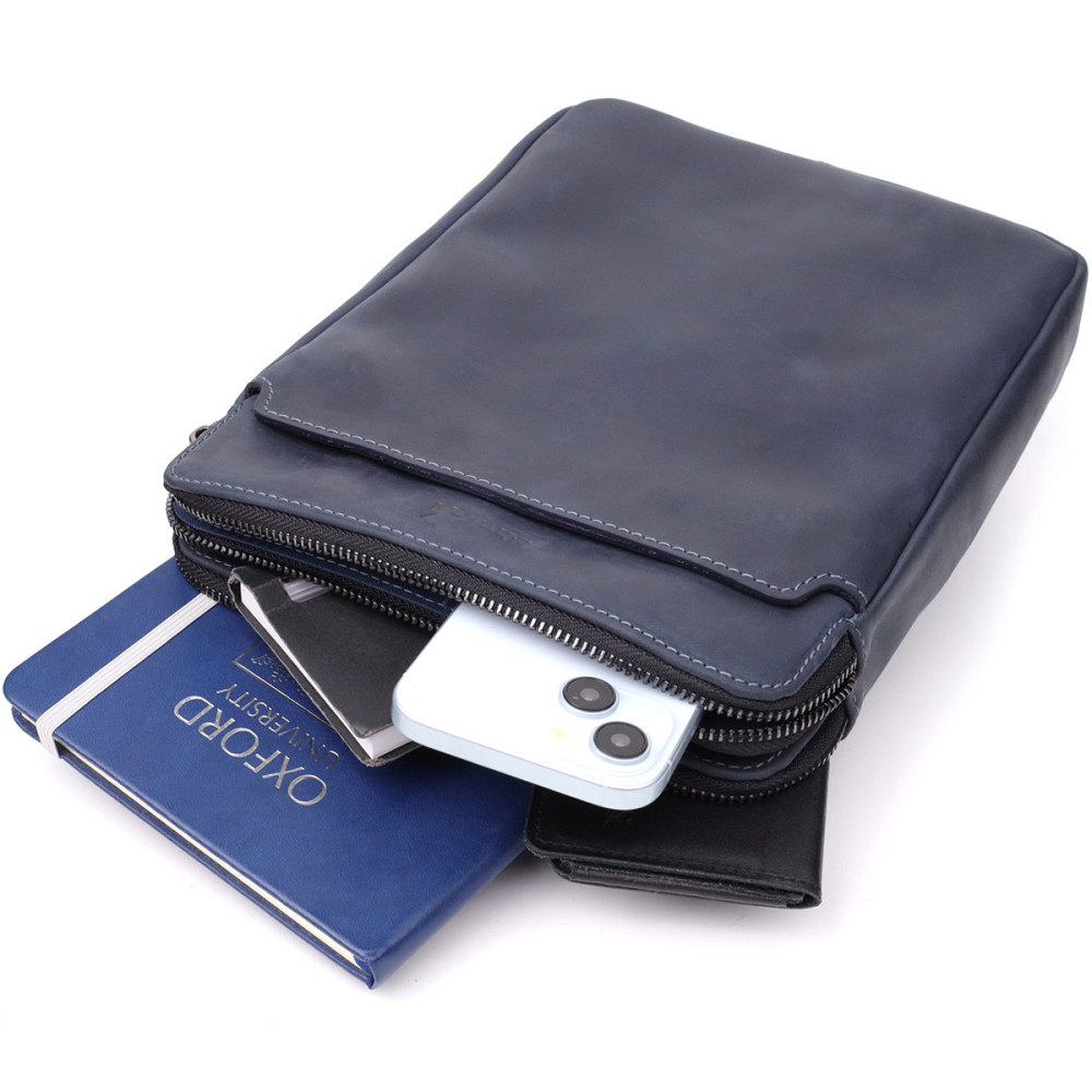 Практичная мужская сумка через плечо из винтажной натуральной кожи Синий (SHVIGEL) Киев - изображение 1