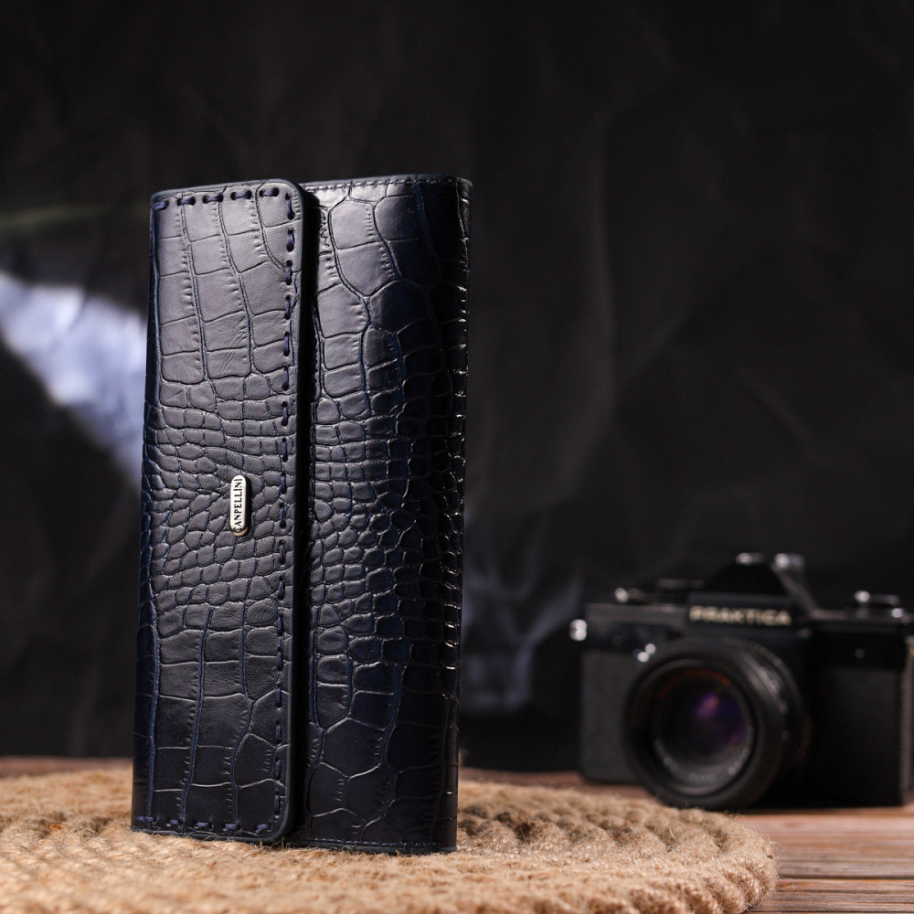 Большой женский кошелек из натуральной кожи с тиснением под крокодила CANPELLINI 21661 Синий Киев - изображение 3