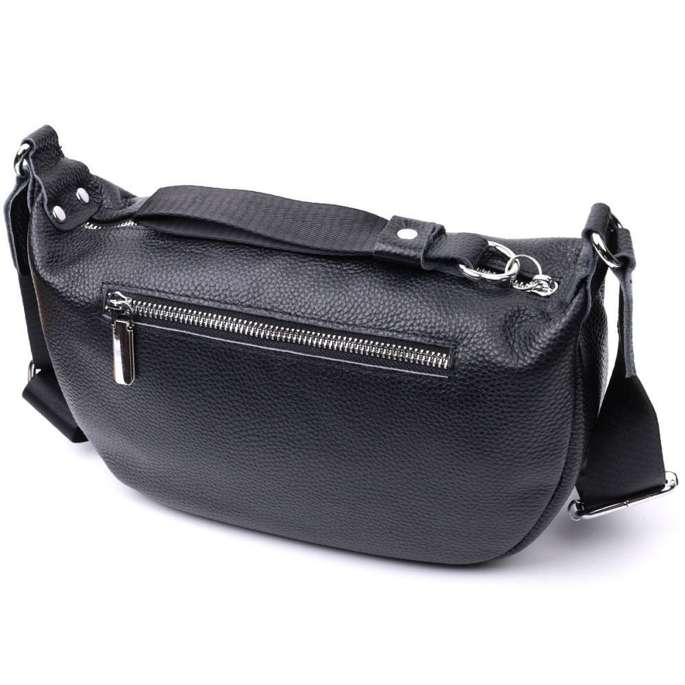 Кожаная женская сумка через плечо с необычным бегунком брелком Vintage 22615 Черная Киев - изображение 2