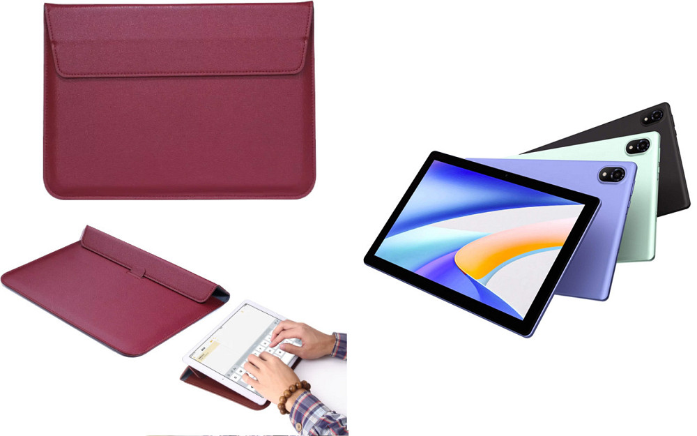 Чохол-конверт VitoCase для Doogee Tab U10, з функцією підставки для планшета Чорний Бордовий Київ - фото 1