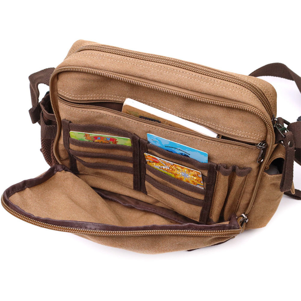 Містка чоловіча сумка месенджер із щільного текстилю Коричневий (Vintage) Київ - фото 3