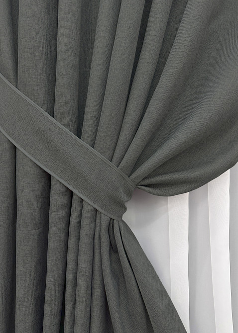 Комплект готових штор VR-Textil Льон Льон Мішковина № 1282ш Сірий 150х270 см 2 шт (32-199) Київ - фото 13