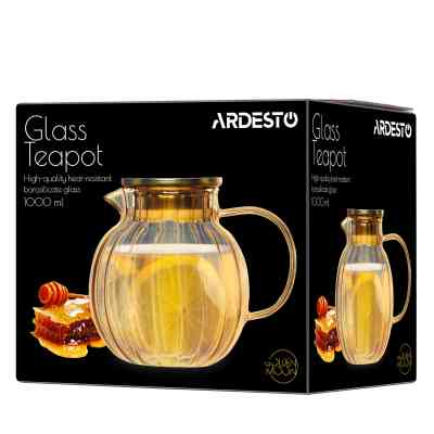 Заварник Ardesto Golden Moon 1000мл, боросилікатне скло, нержавіюча сталь, золотистий (AR3010BBG) Винница