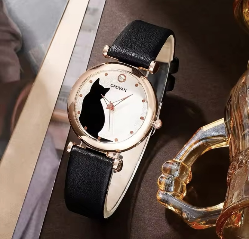 Подарочный набор для женщин Кот наручные часы браслет кольцо ожерелье и серьги без подарочной коробки черный Киев - изображение 6