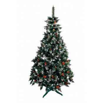 Ялинка штучна з шишками та калиною 1,3 м зелена з білими кінчиками Харків