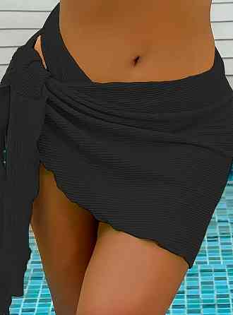 Купальник шторки женский батал раздельный с парео черный 2XL Киев