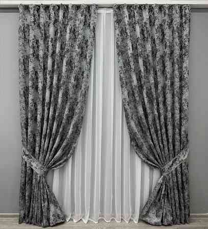 Комплект готових штор VR-Textil Льон Преміум № 1838ш Графітовий з сірим 150х290 см 2 шт (33-0824) Київ