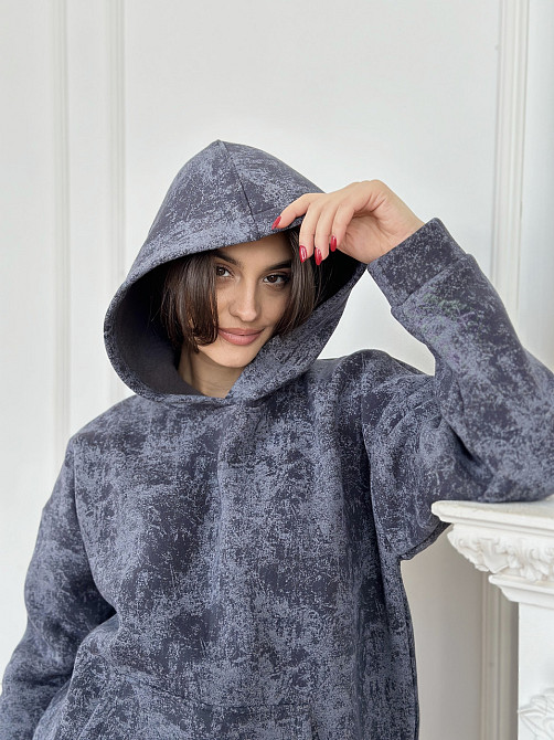 Теплый костюм женский мраморный принт на флисе Графитовый XXL/XXXL Харьков - изображение 5