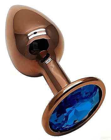 Анальна пробка з кристалом EGZO - Dark Gold Round Plug Blue, size S Sex Aura Київ