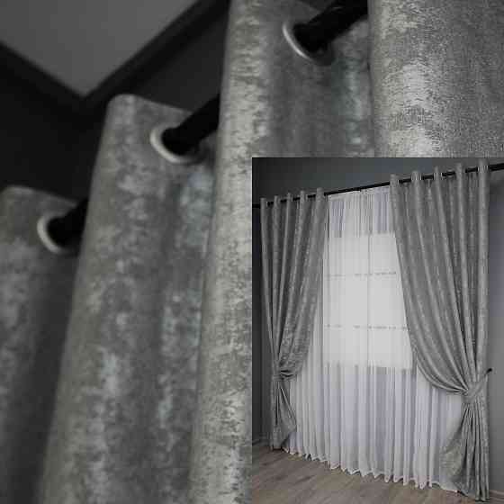 Комплект штор на люверсах VR-Textil Жаккард Sultan YL № 1212ш Серый 150х250 см 2 шт (37-0054) Киев