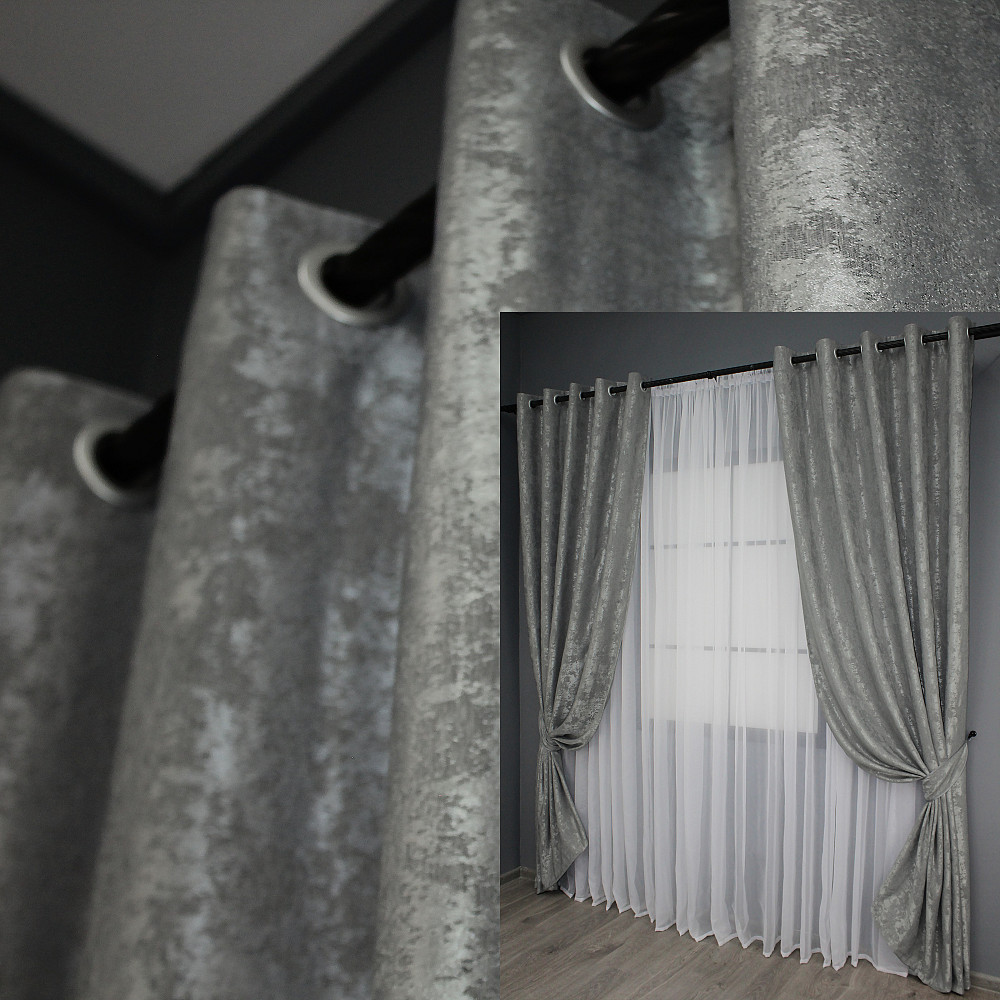 Комплект штор на люверсах VR-Textil Жаккард Sultan YL № 1212ш Серый 150х250 см 2 шт (37-0054) Киев - изображение 1