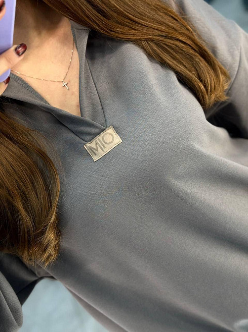 Женское теплое худи с вырезом коттоновый трикотаж на меху Серый, 42/44 Одесса - изображение 3