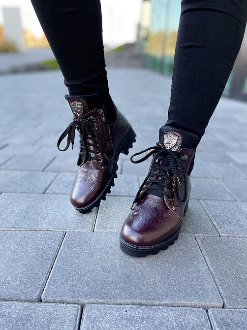 Черевики жіночі Odzi бордові натуральна шкіра з хутром висота 14см каблук 4см розмір 37 (2358) Коломыя - изображение 7