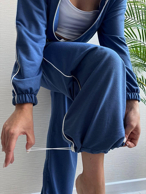 Женский прогулочный костюм тройка: кофта топ и штаны  двунить + микродайвинг Светлый джинс, 46/48 Одесса - изображение 5