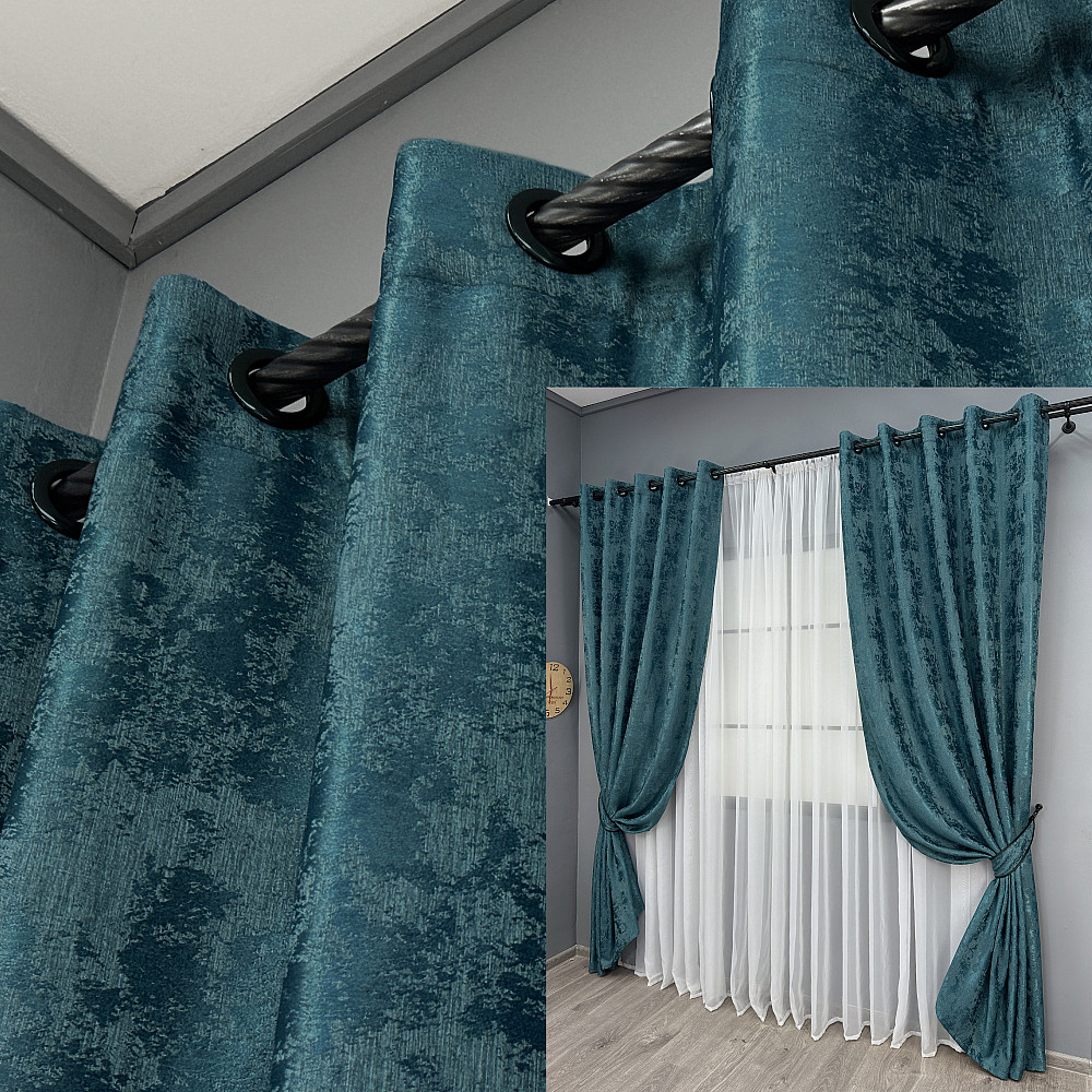 Комплект штор на люверсах VR-Textil Жакард Sultan YL № 1546ш Лазурний 150х250 см 2 шт (37-0253) Київ - фото 1