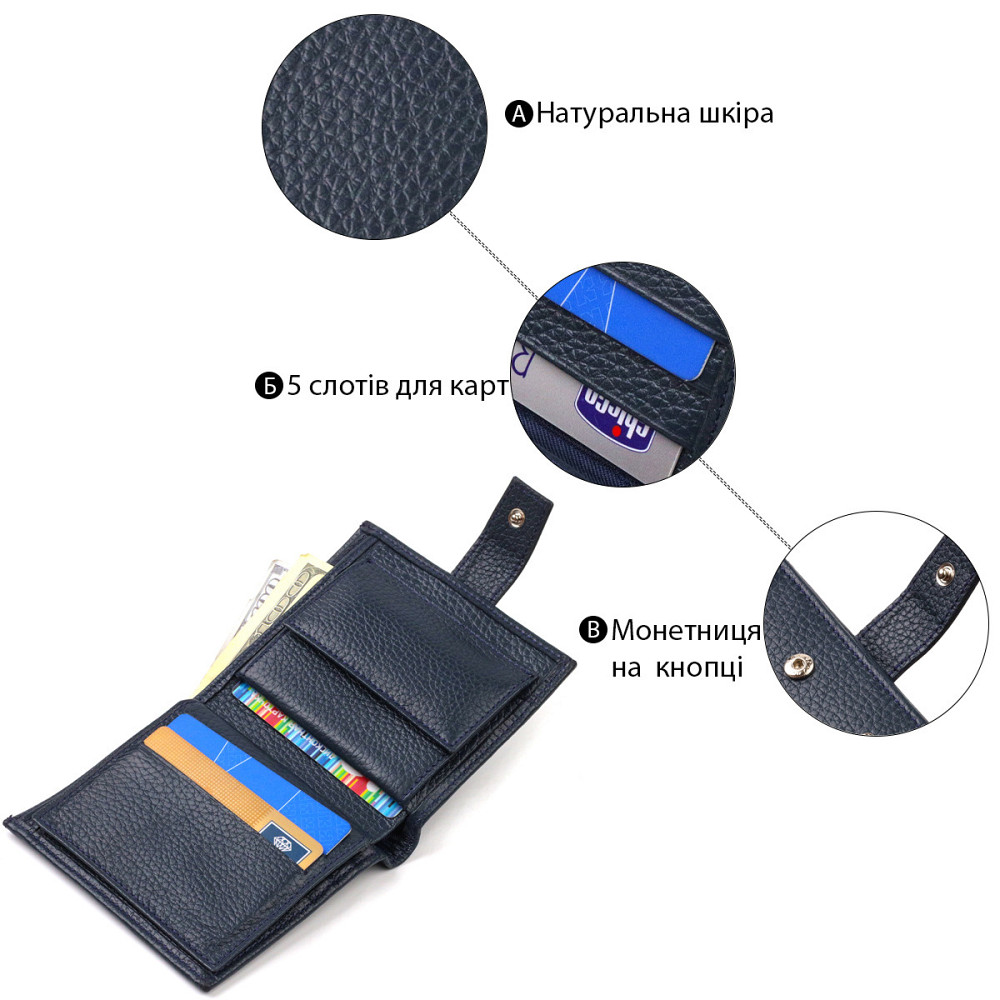 Модный мужской бумажник из натуральной зернистой кожи CANPELLINI 21746 Синий Киев - изображение 7