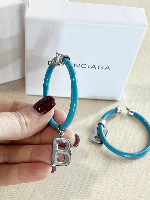 Balenciaga сережки кільця кольору морської хвилі з ребрами Одеса - фото 7