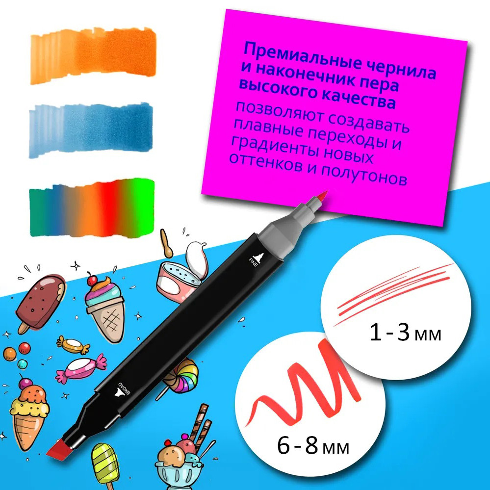 Набор маркеров Sketchmarker 120, Маркер для скетчинга двусторонний, Маркеры TOUCH QM-69 Львов - изображение 5