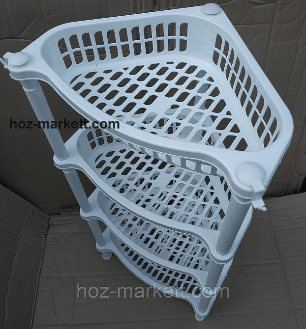 Кутова етажерка біла пластикова для ванни та кухні 4 яруси Харків - фото 6