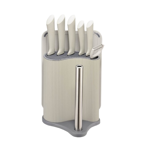 Набір ножів 8 предметів:(6шт + обробна дошка + підставка з тримачем паперових рушників) сірий MR-1413-GREY Maestro Житомир