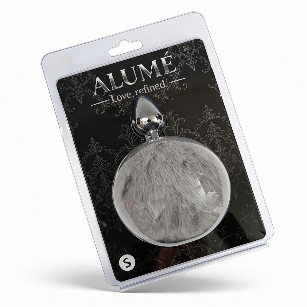 Анальная пробка ALUME, S, металлическая серебристая с серым пушком, 7 х 2,8 см Sex Aura Киев - изображение 4