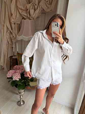 Женский стильный летний льняной костюм с кружевом Молочный, 48/50 Одесса