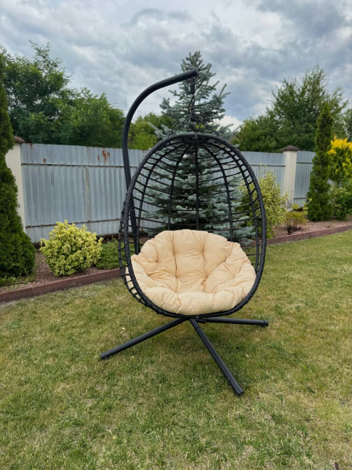 Підвісне садове крісло гойдалка (кокон / гніздо) SAN VITO з м'якою бежевою подушкою, Чорний Київ - фото 5