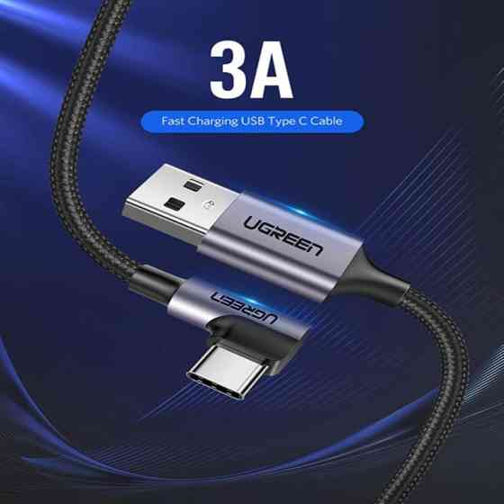 Кабель Ugreen USB 2.0 to Angled USB Type-C 3A US284 50941 (Чорний, 1м) Николаев