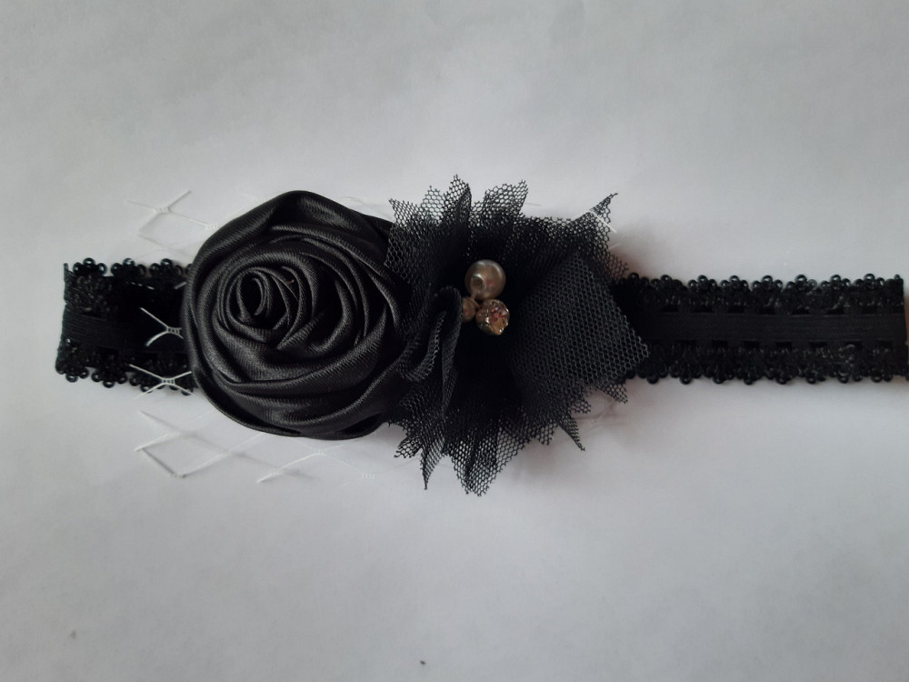 Дитяча чорна пов'язка - розмір універсальний (на резинці), декор 8см Київ - фото 1