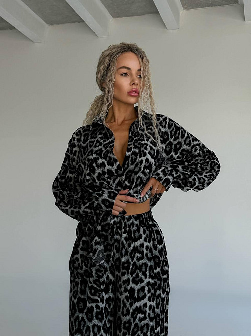 Женский стильный повседневный костюм натуральный штапель Черный, 46/48 Одесса - изображение 6