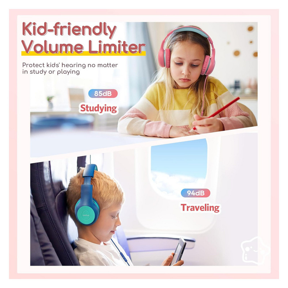 Наушники гарнитура детские EarFun K1 комплект 2 шт регулятор 85/94 дБ 3.5 мм складные микрофон синий и розовый Киев - изображение 5