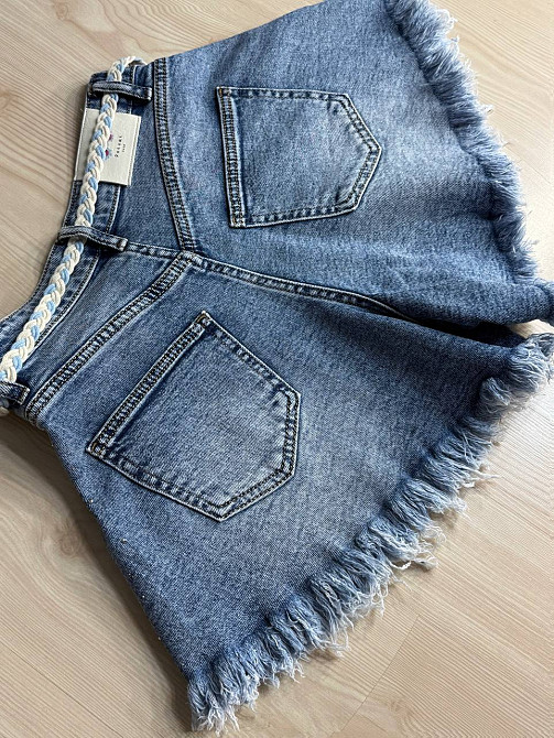Шорти жіночі джинсові Vanver 2016 з камінням короткі розкльошені з бахромою блакитні, блакитний, 28, 28, 76 см Київ - фото 8