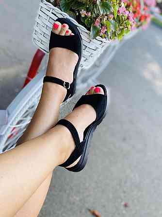 Mermaid Босоніжки жіночі замшеві літні на низькому ходу чорні відкриті Mermaid 20-31 / Стильні Коломия