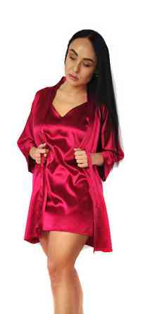 Жіноча атласна сорочка з халатом Бордовий XL Харків
