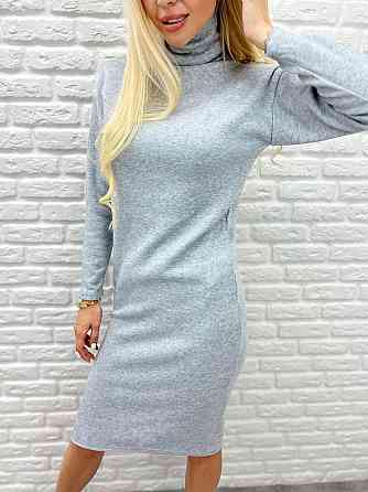 Тепле ангорове плаття міді з високим коміром "Amina" оптом | Батал Сірий, 50-52 Київ