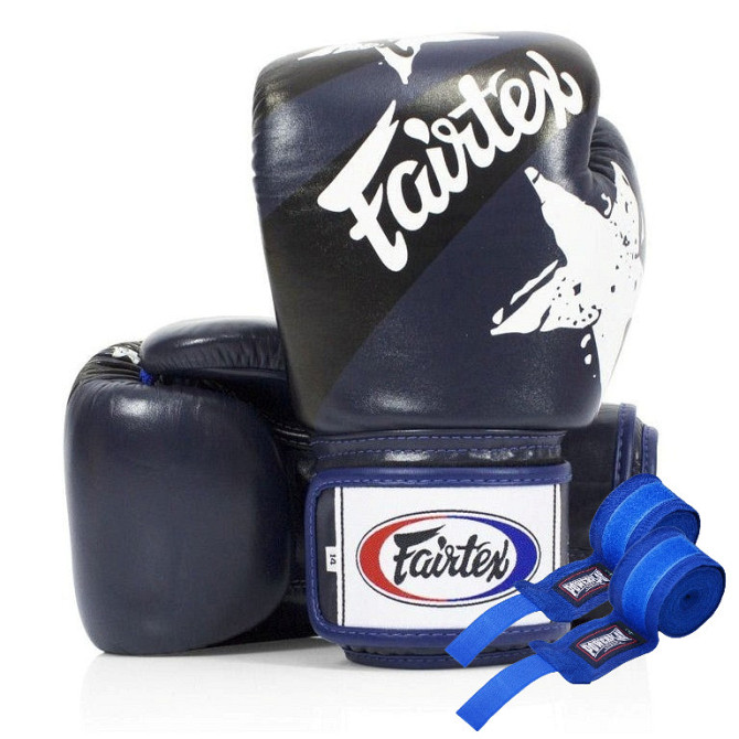 Боксерські рукавиці Fairtex BGV1 Nation Print Blue 10 унцій (бинти в комплекті) Кам'янське - фото 1