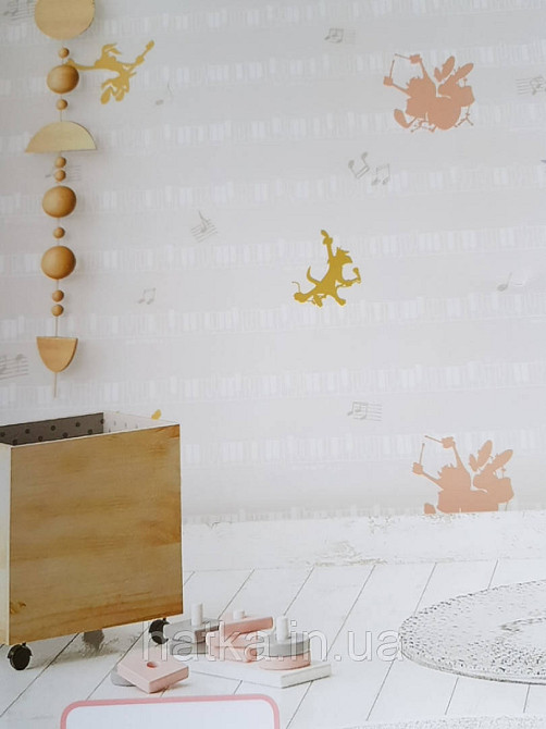 Шпалери вінілові на флізеліні AdaWall Ada Kids метрові дитячі герої мультфільмів музичні інструменти ноти Київ - фото 1